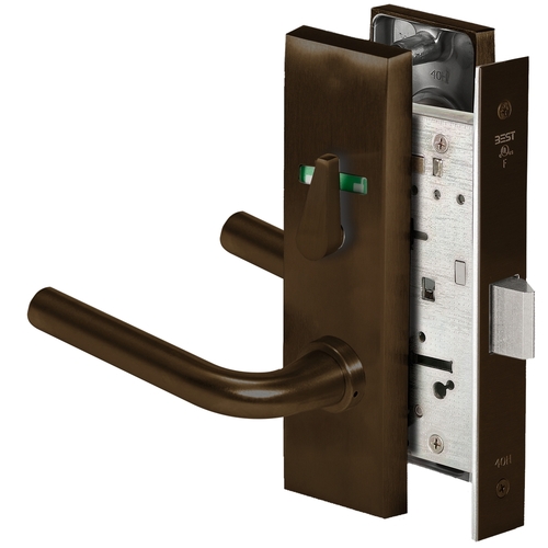 Grade 1 Privacy Mortise Lock, Visual Thumbturn Indicator, 12 Lever, M Escutcheon, Non-Keyed, Oil-Rubbed Bronze Finish, Field Reversible Oil-Rubbed Bronze