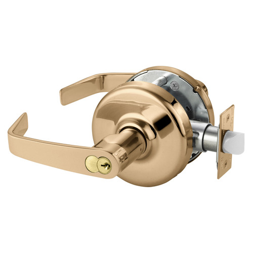 Grade 2 Classroom Cylindrical Lock, Newport Lever, Corbin Russwin 6-Pin LFIC Core, Bright Bronze Clear Coated Finish, Non-handed Bright Bronze Clear Coated