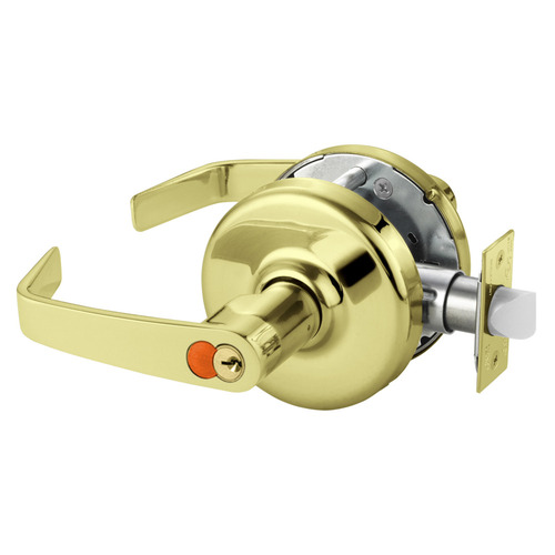 Grade 2 Entrance or Office Cylindrical Lock, Newport Lever, Corbin Russwin 6-Pin LFIC Red Construction Core, Satin Brass Finish, Non-handed Satin Brass