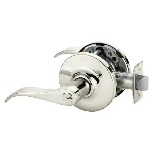 Grade 1 Classroom Security Intruder Cylindrical Lock, G Lever, Conventional Cylinder, Bright Nickel Plated Clear Coated Finish, Left Hand Bright Nickel Plated Clear Coated