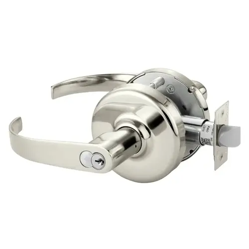 Grade 2 Entry or Office Cylindrical Lock, Princeton Lever, SFIC Prep Disposable Core, Bright Nickel Plated Clear Coated Finish, Non-handed Bright Nickel Plated Clear Coated