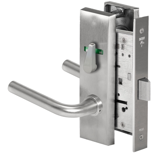 Grade 1 Privacy Mortise Lock, Visual Thumbturn Indicator, 12 Lever, M Escutcheon, Non-Keyed, Satin Chrome Finish, Field Reversible Satin Chrome