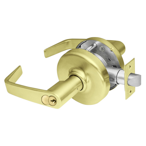 Grade 2 Entry or Office Cylindrical Lock, Newport Lever, SFIC Prep Disposable Core, Satin Brass Finish, Non-handed Satin Brass