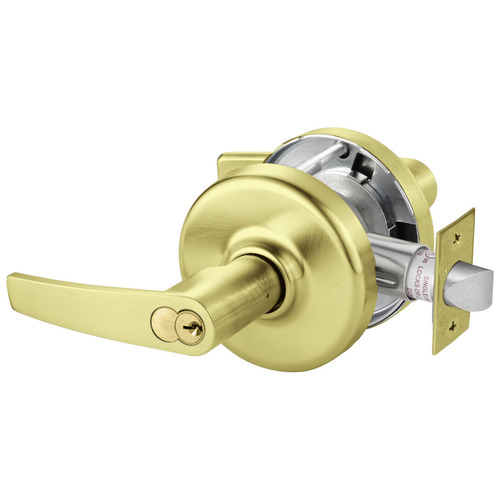 Grade 2 Entrance or Office Cylindrical Lock, Armstrong Lever, SFIC Prep Disposable Core, Satin Brass Finish, Non-handed Satin Brass