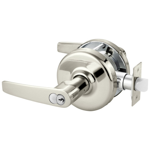 Grade 2 Storeroom or Closet Cylindrical Lock, Armstrong Lever, Corbin Russwin 6-Pin LFIC Core, Bright Nickel Plated Clear Coated Finish, Non-handed Bright Nickel Plated Clear Coated