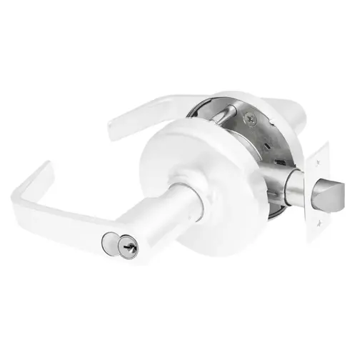 Grade 2 Entry or Office Cylindrical Lock, Newport Lever, Corbin Russwin 6-Pin LFIC Core, White Suede Powder Coat Finish, Non-handed White Suede Powder Coat