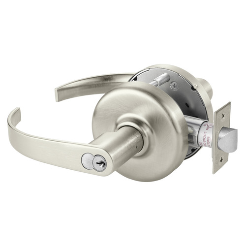 Grade 2 Classroom Cylindrical Lock, Princeton Lever, Corbin Russwin 6-Pin LFIC Core, Satin Nickel Plated Clear Coated Finish, Non-handed Satin Nickel Plated Clear Coated