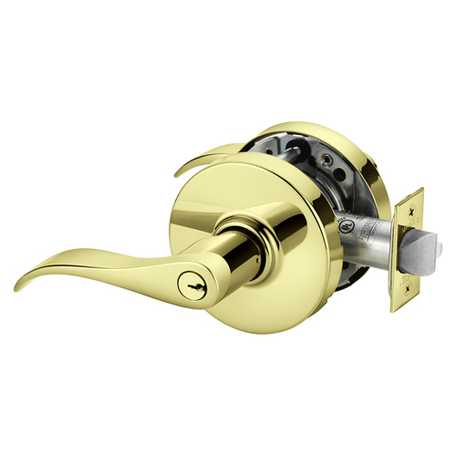 Grade 1 Entrance or Office Cylindrical Lock, G Lever, Conventional Cylinder, Bright Brass Finish, Right Hand Bright Brass