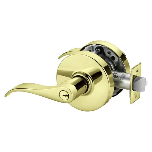 Grade 1 Classroom Security Intruder Cylindrical Lock, G Lever, Conventional Cylinder, Bright Brass Finish, Right Hand Bright Brass