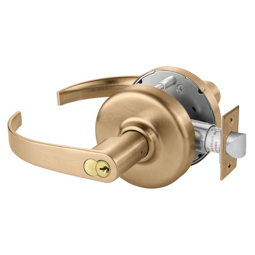 Grade 2 Classroom Cylindrical Lock, Princeton Lever, Corbin Russwin 6-Pin LFIC Core, Satin Bronze Clear Coated Finish, Non-handed Satin Bronze Clear Coated