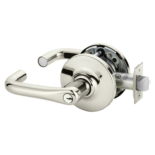 Grade 1 Store or Storeroom Cylindrical Lock, J Lever, Conventional Cylinder, Bright Nickel Plated Clear Coated Finish, Not Handed Bright Nickel Plated Clear Coated