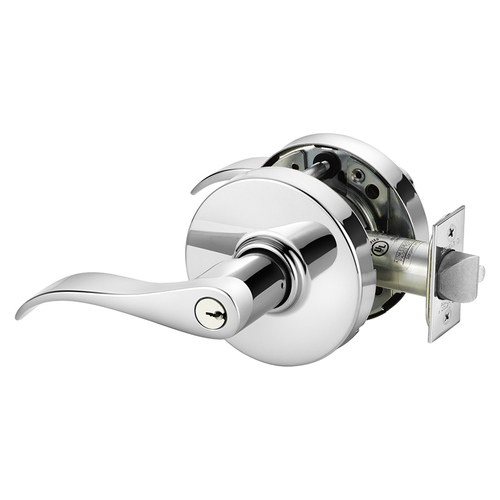 Grade 1 Hotel Dormitory or Apartment Cylindrical Lock, G Lever, Conventional Cylinder, Bright Chrome Finish, Right Hand Bright Chrome