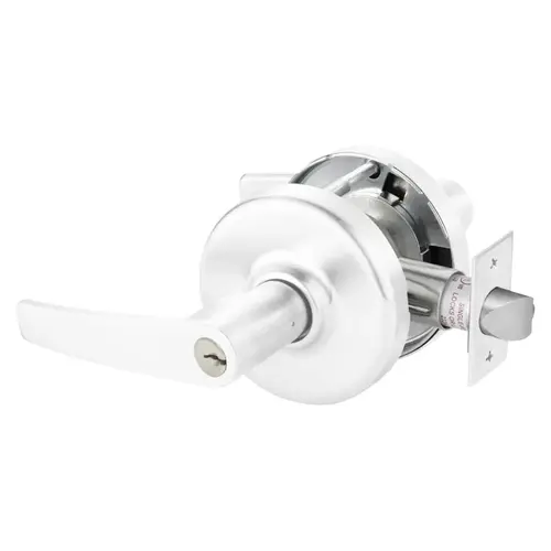 Grade 2 Classroom Cylindrical Lock, Armstrong Lever, Conventional Cylinder, White Suede Powder Coat Finish, Non-handed, 5" Backset White Suede Powder Coat