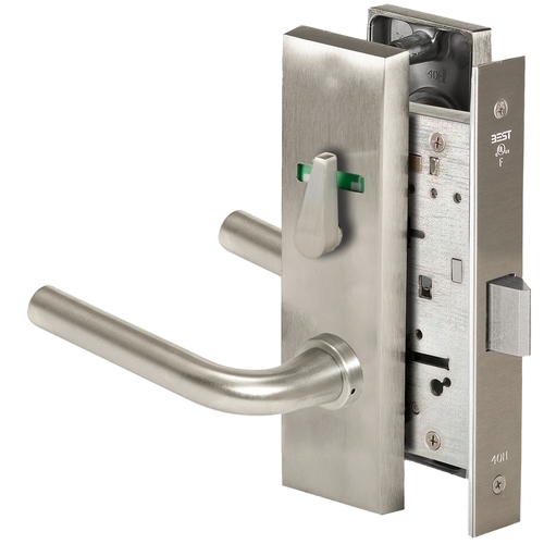 Grade 1 Privacy Mortise Lock, Visual Thumbturn Indicator, 12 Lever, M Escutcheon, Non-Keyed, Satin Nickel Finish, Field Reversible Satin Nickel