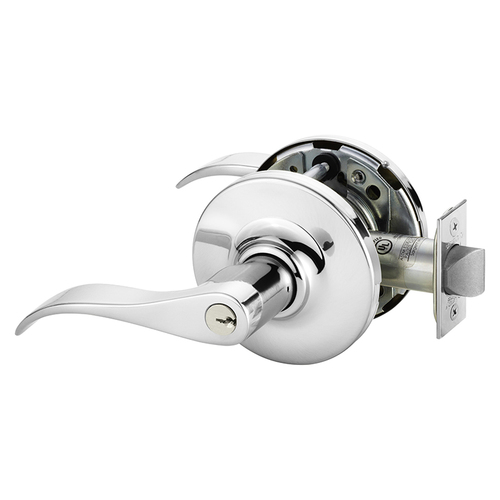 Grade 1 Hotel Dormitory or Apartment Cylindrical Lock, G Lever, Conventional Cylinder, Bright Chrome Finish, Right Hand Bright Chrome