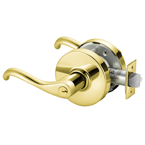 Grade 1 Communicating Cylindrical Lock, Y Lever, Conventional Cylinder, Bright Brass Finish, Left Hand Bright Brass