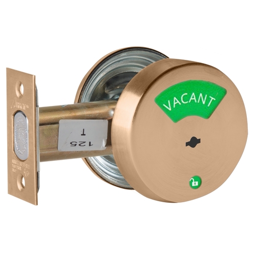 Grade 2 Indicator Deadlock, Red/White "Vacant/Occupied" Indicator Outside, Non-keyed, Satin Bronze Clear Coated Finish, Field Reversible Satin Bronze Clear Coated