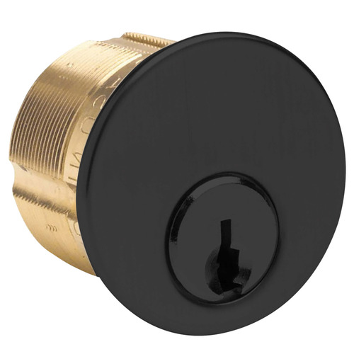 Keyed Different 1-1/4" Mortise Cylinder with Schlage C Keyway and Straight Cam Black Aluminum Finish Applied