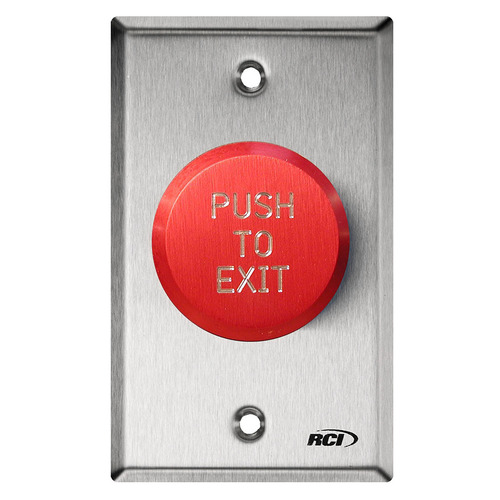 RCI 991-REPTD 32D 991 Series Pneumatic Time Delay Pushbutton, Red Button, 2 to 45 Second Delay, "Push to Exit", Brushed Stainless Steel Finish Applied