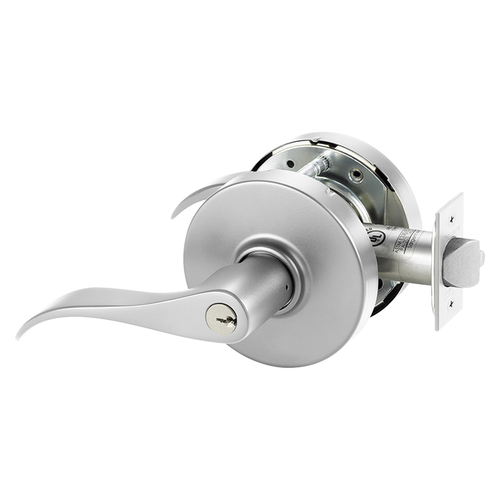 Grade 1 Entrance or Office Cylindrical Lock, G Lever, Conventional Cylinder, Satin Chrome Finish, Right Hand Satin Chrome