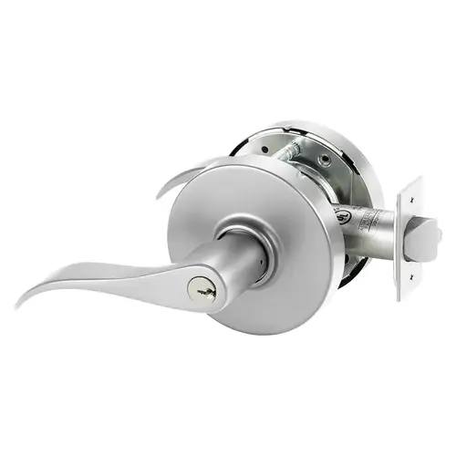 Grade 1 Storeroom or Closet Cylindrical Lock, G Lever, Conventional Cylinder, Satin Chrome Finish, Right Hand Satin Chrome