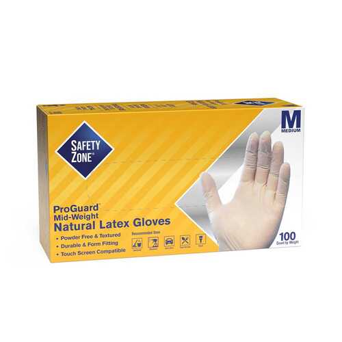 THE SAFETY ZONE GRPR-MD-1-T Powder Free Latex Disposable Gloves, Natural, Medium
