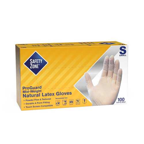 THE SAFETY ZONE GRPR-SM-1-T Powder Free Latex Disposable Gloves, Natural, Small