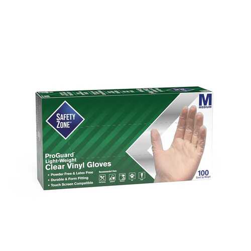 THE SAFETY ZONE GVP9-MD-HH Powder Free Vinyl Disposable Gloves, Clear, Medium