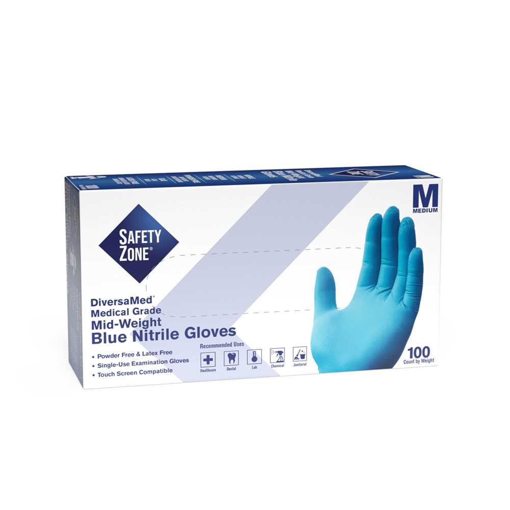 THE SAFETY ZONE GNEP-MD-1 Fentanyl Tested Medical Grade Powder Free Nitrile Disposable Gloves, Blue, Medium White