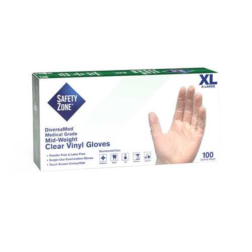 Medical Grade Powder Free Vinyl Disposable Gloves, Clear, Extra Large