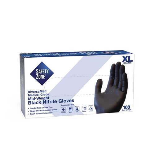 Fentanyl Tested Medical Grade Powder Free Nitrile Disposable Gloves, Black, Extra Large