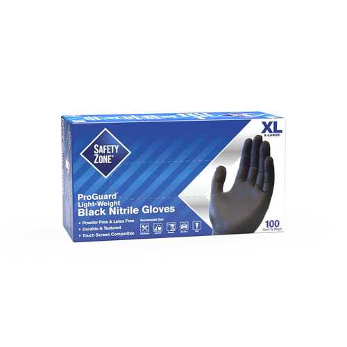 THE SAFETY ZONE GNPR-XL-BK Powder Free Nitrile Disposable Gloves, Black, Extra Large