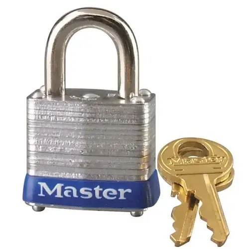 1-1/8 In. Wide Laminated Steel Body, 9/16 In. Tall 3/16 In. Diameter Steel Shackle, 4 Pin Cylinder Keyed Alike