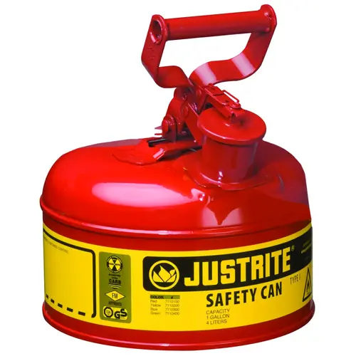 Type l Steel Safety Can, Gas, 1 gal, Red, Includes SS Flame Arrestor/Swinging Handle