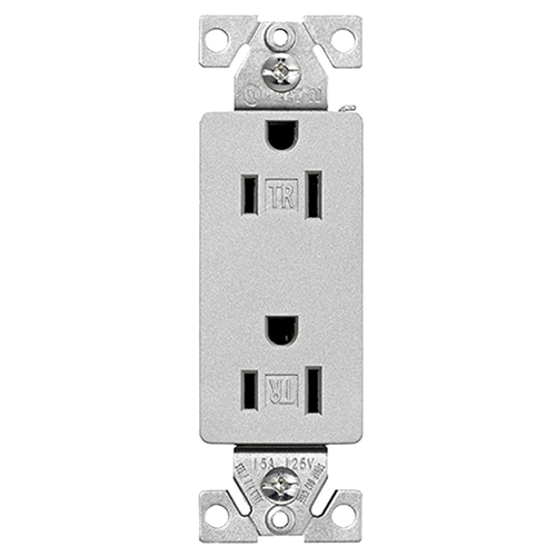 Duplex Receptacle, 2 -Pole, 15 A, 125 V, Push-in, Side Wiring, NEMA: 5-15R Silver Granite