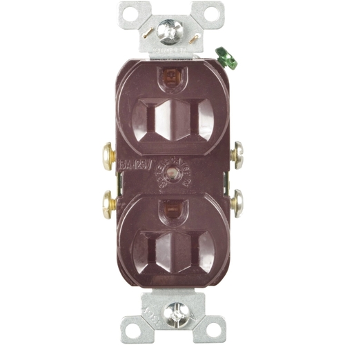 Duplex Receptacle, 2 -Pole, 15 A, 125 V, Side Wiring, NEMA: 5-15R, Brown