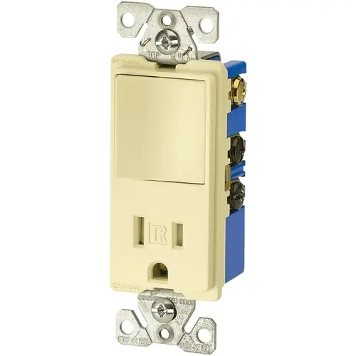 Combination Switch/Receptacle, 1 -Pole, 15 A, 120/277 V, Ivory