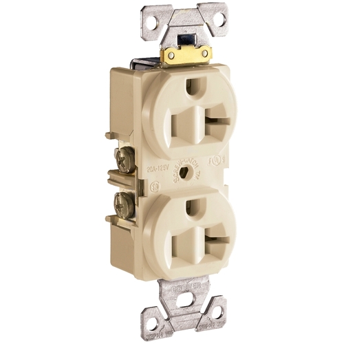 Duplex Receptacle, 2 -Pole, 20 A, 125 V, Side Wiring, NEMA: 5-20R, Ivory