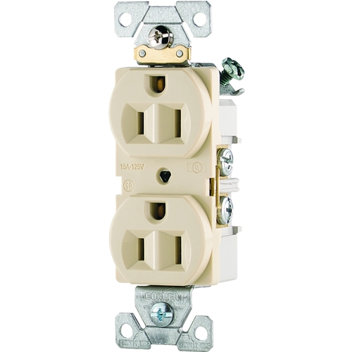 Duplex Receptacle, 2 -Pole, 15 A, 125 V, Side Wiring, NEMA: 5-15R, Ivory