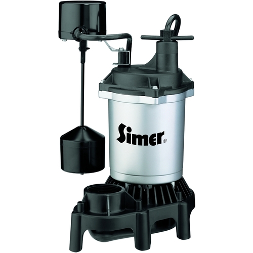 SIMER 2164/2957 2164 Sump Pump, 1-Phase, 3.9 A, 115 V, 0.33 hp, 1-1/2 in Outlet, 22 ft Max Head, 660 gph, Thermoplastic