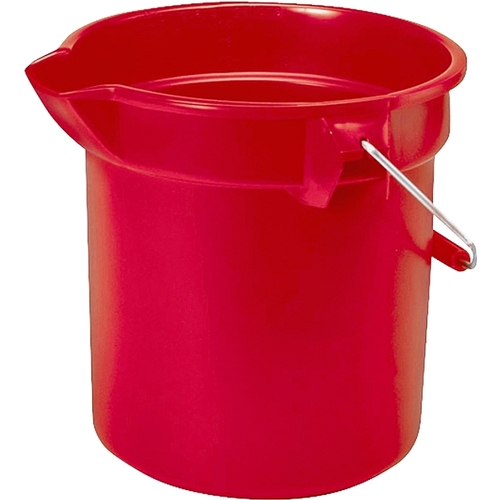 Brute Bucket, 10 qt Capacity, 10-1/2 in Dia, Plastic, Red