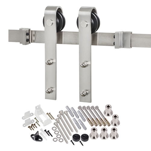 Bent Strap Barn Door Hardware Kit, 78-3/4 in L Track, Steel, Stainless Steel, Wall Mounting