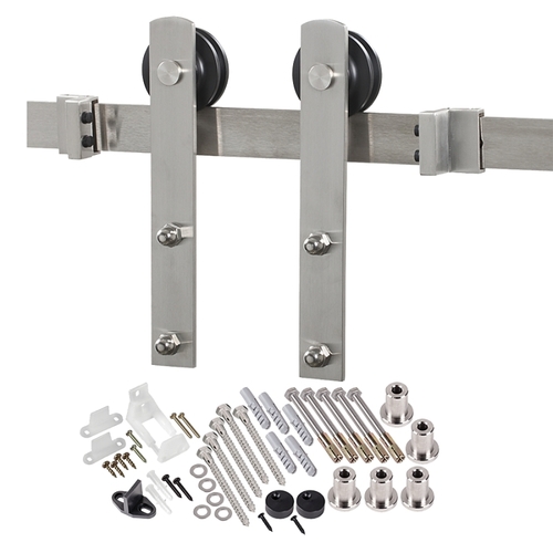 Straight Strap Barn Door Hardware Kit, 78-3/4 in L Track, Steel, Stainless Steel, Wall Mounting