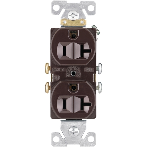 Eaton CR20B Duplex Receptacle, 2 -Pole, 20 A, 125 V, Side Wiring, NEMA: 5-20R, Brown