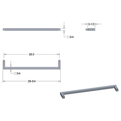 28In Square Corner Single Side Towel Bar In Polished Chrome