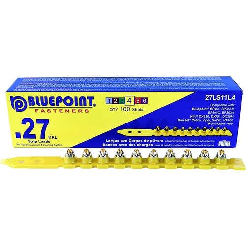 BLUE POINT FASTENING 27LS11L4 Low Velocity Load, 0.27 Caliber, Power Level: #4, Yellow Code, 6.8 mm Dia, 11 mm L - pack of 100