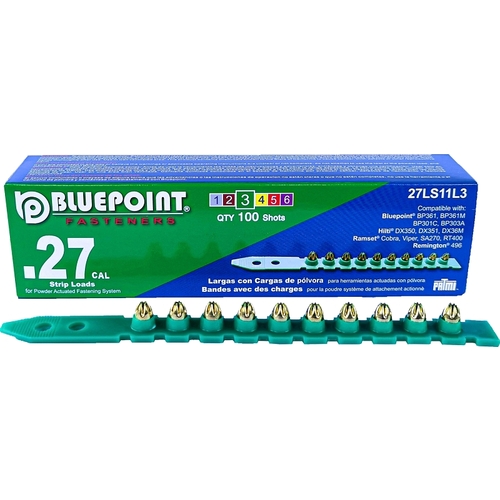 BLUE POINT FASTENING 27LS11L3 Low Velocity Load, 0.27 Caliber, Power Level: #3, Green Code, 6.8 mm Dia, 11 mm L - pack of 100