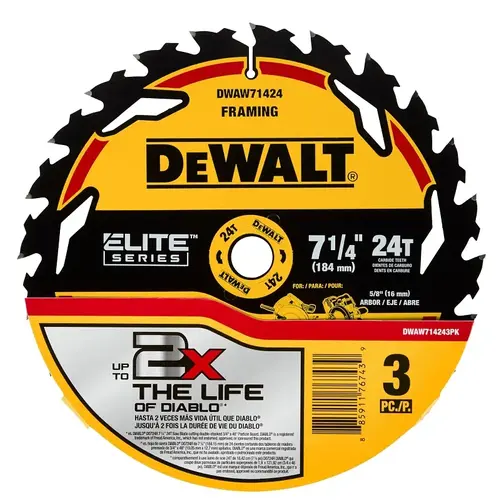 ELITE Series Circular Saw Blade, 7-1/4 in Dia, 5/8 in Arbor, 24-Teeth - pack of 3