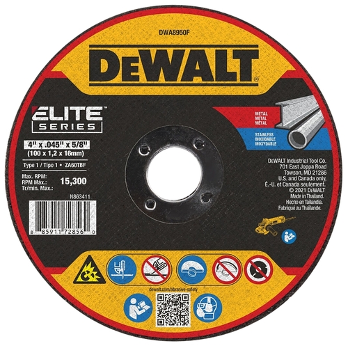 ELITE Series Cutting Wheel, 4 in Dia, 0.045 in Thick, 5/8 in Arbor, 60 Grit, Zirconia Alumina Abrasive