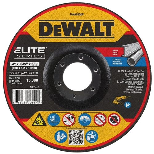 ELITE Series Cutting Wheel, 4 in Dia, 0.045 in Thick, 5/8 in Arbor, 60 Grit, Zirconia Alumina Abrasive